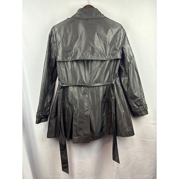 Women’s Attitude by Jay Manuel Size 12 Shiny Black/Grey Trench Coat with Removab - Picture 4 of 7